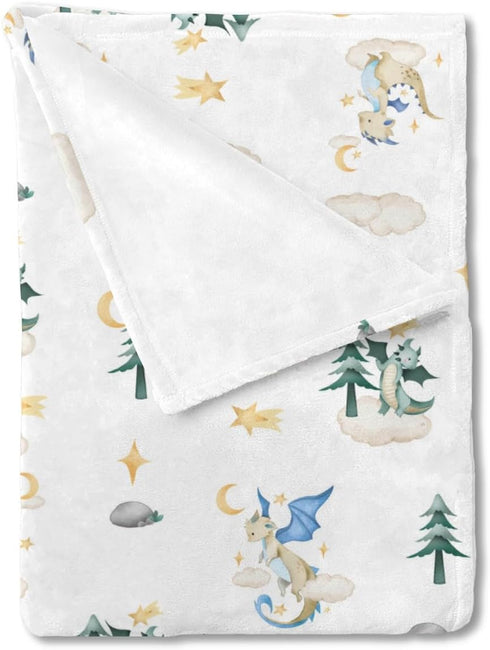 Cartoon Fairy Tale Baby Blanket, Watercolor Dragons, 30x40, Soft Flannel Swaddle for Boys and Girls