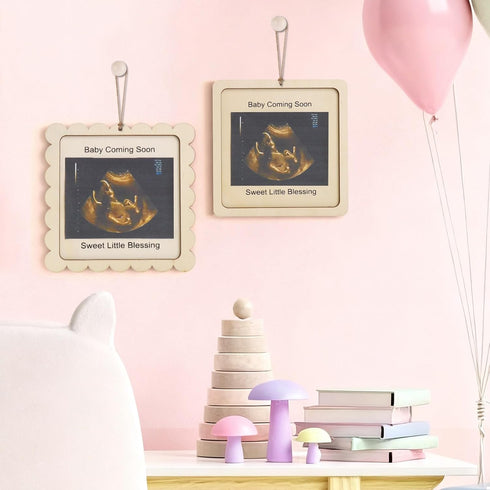 Mlatnod 3x4 Scalloped Pregnancy Announcement Box for Grandparents with Sign - Baby Coming Soon Gift, Holds Ultrasound
