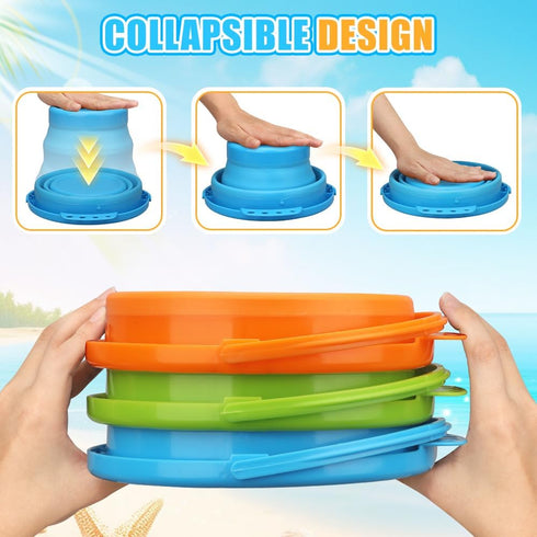 LNCOJOLM Summer Collapsible Bucket Sandbox Kit Toys for Kids, Foldable Bucket Multi Purpose Sand Pail for Garden