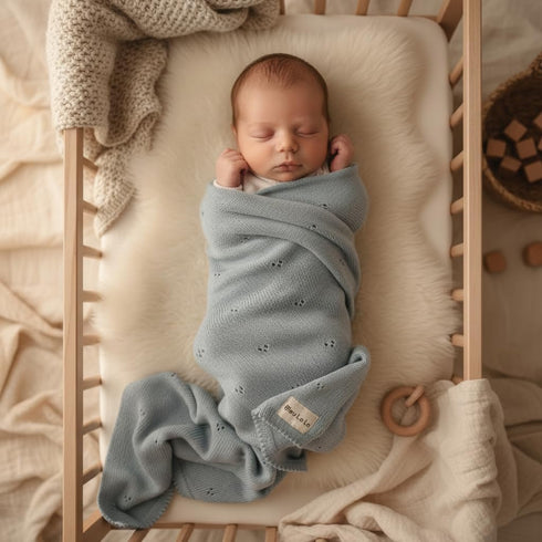 100% Luxury Organic Cotton Pointelle Knit Baby Quilt Blanket for Boys Refined Lightweight Heirloom Nursery Essential