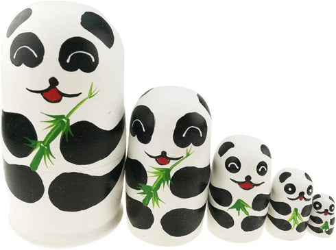 Winterworm 5.1” Cartoon Panda Russian Nesting Dolls, 5 Pieces Handmade Stacking Toys