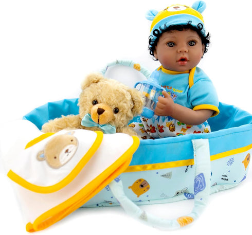 Aori Reborn Baby Dolls - Black - 18 inch Biracial Lifelike Baby Doll Boy with 7-Piece Gift Set