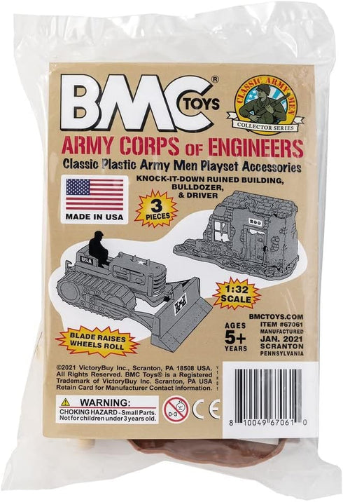 BMC Bulldozer Building Playset - Classic Army Corps of Engineers Plastic Army Men