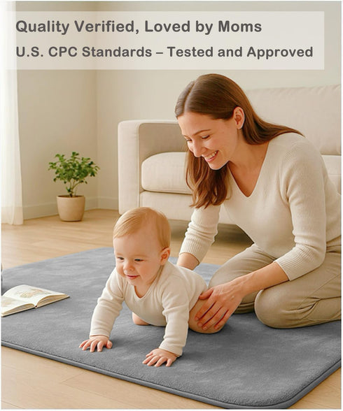 Lansber 50X 50 1.2" Thick Padded Baby Floor Play Mat Cushioned Velvet Surface Non Slip Bottom High Density Foam Safe