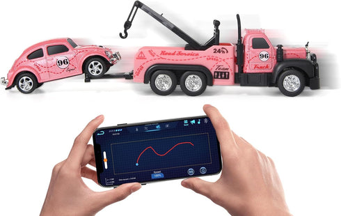 Set 2PCS,City 3-5 4-7 8-12 1:64 Mini Rc Truck,Tow Trucks Toy with Mini Metal Car Service Vehicle Remote Control Tow