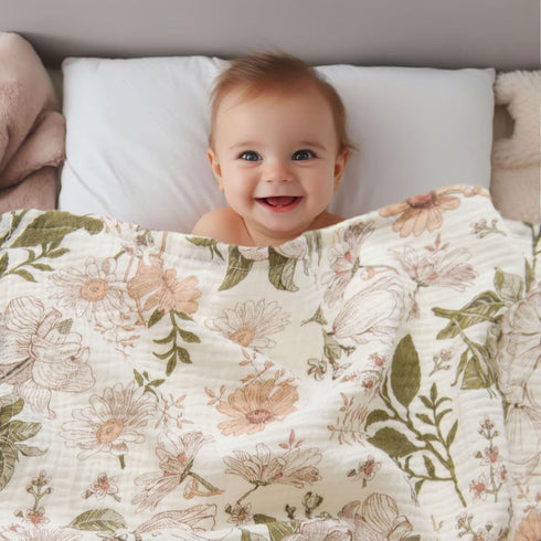 2-Pack 47 47 inches Little Jump Cotton Muslin Swaddle Blankets for Baby Boys Girls Unisex - Boho Floral Baby Blanket