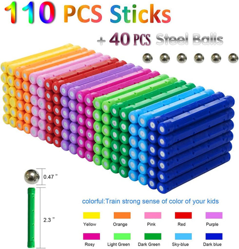 Veatree 160pcs Magnetic Building Blocks Toys, 2.3" Magnetic Sticks and Non-Magnetic Balls, 3D STEM Toys with Bag