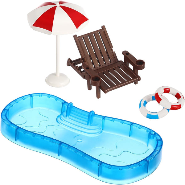 Abaodam Miniature Swimming Pool 5 Pieces Dollhouse Decoration with Beach Chair, Umbrella for DIY Fairy Garden