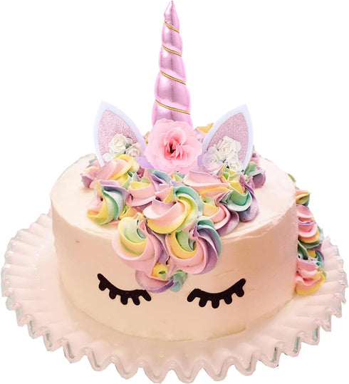 Pink Unicorns Cake Topper Decorations for Girls - Handmade Birthday Party Supplies with Eyelashes, 5.8 Inch
