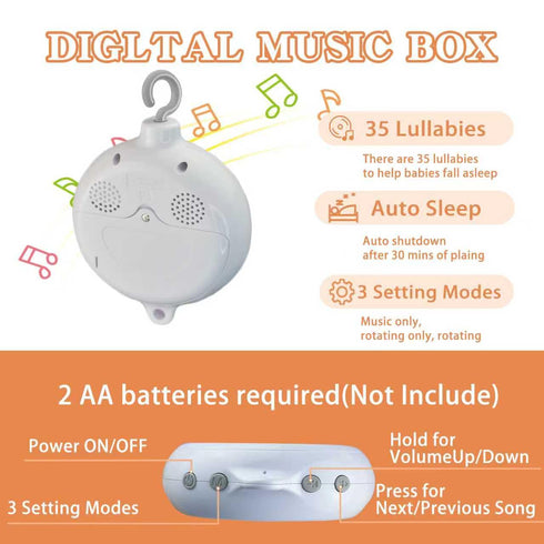 35 Pack HLLEDUO Crib Mobile for Boys or Girls - Baby Crib Mobile with Lullaby Music Rotating Auto-Shutoff
