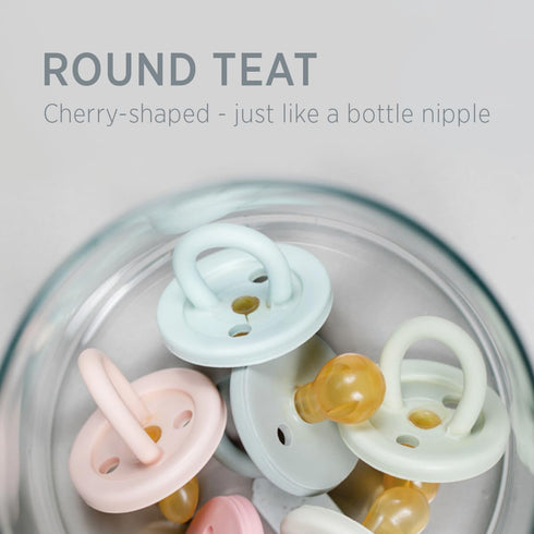 0+ Two-Pack HEVEA Natural Rubber BumiBb Pacifiers - Newborn Months - Round Teat Shape - - Dove Grey & Sage