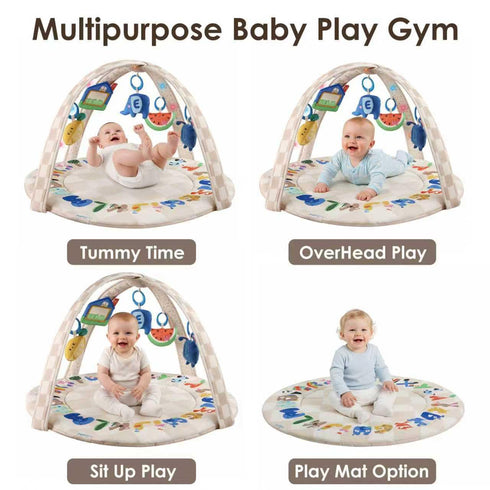 Tummy 6 ABC123 Baby Play Gym & Activity Mat with Light-up Musical Arch, Washable Time Mat with Detachable Sensory Toys