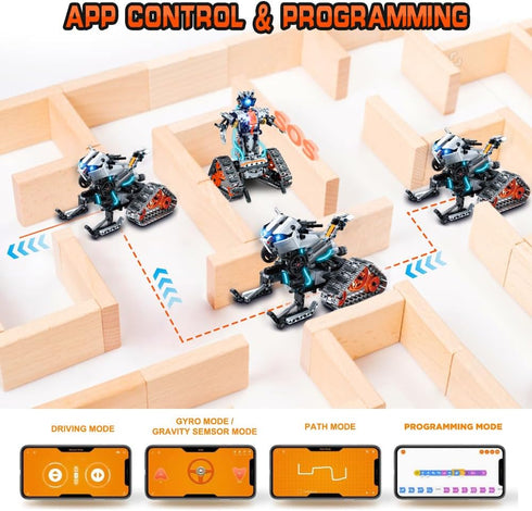 HOGOKIDS 5 in 1 STEM Building Set with LED Light - APP & Remote Controlled Cars Building Toys Kit, RC Robot Tank Sleigh