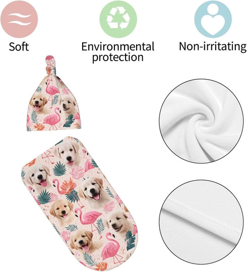 Nanyizly Set 0-6m Cute Puppies Flamingos Leaves Newborns Beanie Swaddle Blanket Baby Receiving Blankets for Infant Boy