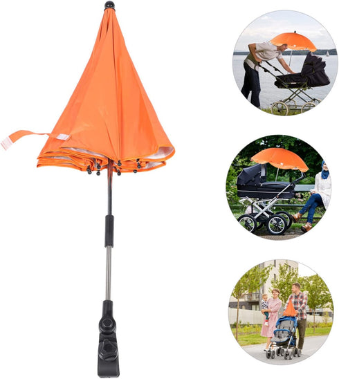 Stroller Umbrella Portable Chairs, Toddler Stroller Clip on Umbrella, Universal Push Chair Umbrella with Clamp
