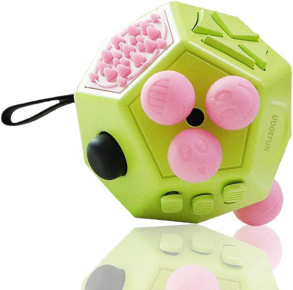 Fidgets Toy, 12 Sided Cube Toys, Autism Relief Stress Cube Toy, Sensory Toy for Children and Adults (Green / A3)