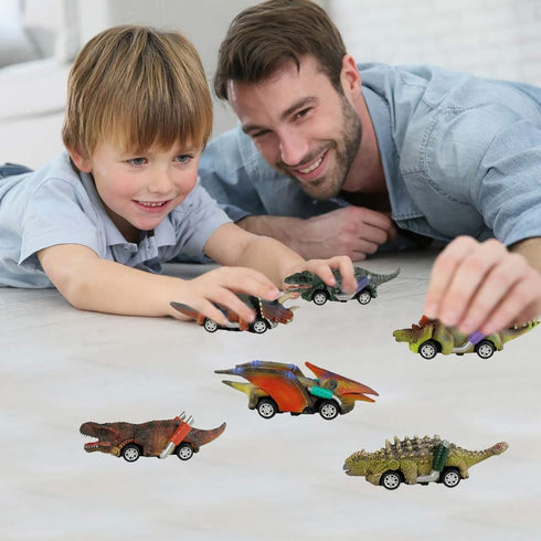 DINOBROS Dinosaur Toy Pull Back Cars, 6 Pack, Dino Toys for 3 Year Old Boys and Girls