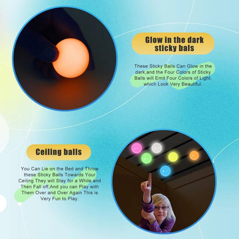 FauKait 6pcs-2.4in Dream Balls,Glow in The Dark Sticky Balls That Stick to The Ceiling,Stress Balls for Kids