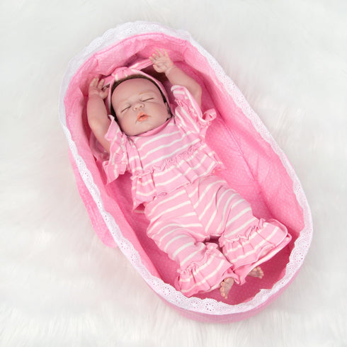 17-22 inch Reborn Baby Dolls Baskets Pink Crib Bed Soft Carrier for Baby Doll Accessories Baskets with Handle