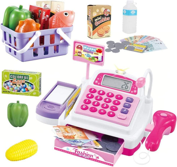 Sotodik Cash Register Pretend Play Supermarket Shop Toys with Calculator ,Working Scanner,Credit Card