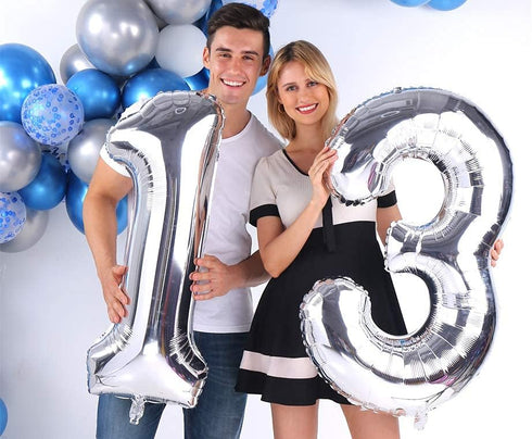 Big Giant Jumbo Silver Number 13 Foil Mylar Balloons - 40 Inch for Girl Boy 13th Birthday Party Supplies & 13