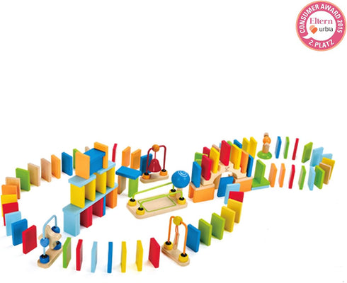 Hape Dynamo Wooden Domino Set | Award Winning Building Block Set for Kids, 107 Solid Pieces of Fun