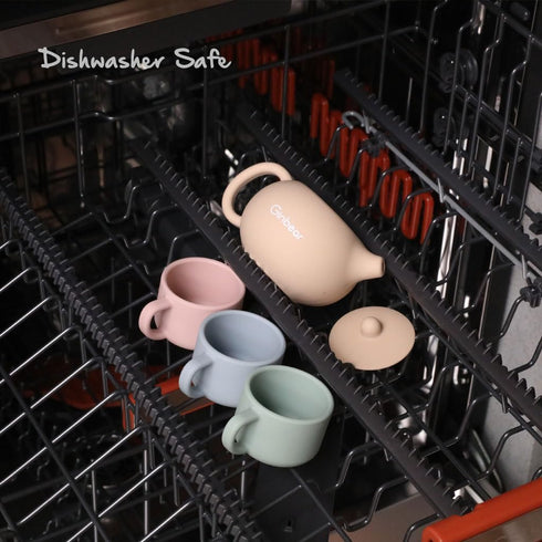 Set 1-3, 12 Ginbear Silicone Play Kitchen Tea with Washable Cloth Napkin for Little Girl Toddlers Non-Toxic Unbreakable