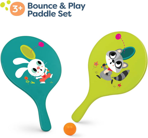 B. toys Bounce & Play Paddle Set - Sports & Outdoor Paddle Ball Game with 2 Colorful Paddles & 1 Ball for Kids