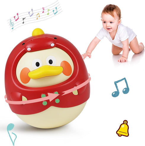 Tinabless Tummy Time Toys - Dinosaur-Duck Roly Poly Baby Toy, Musical Wobbler for Newborns 3-12 Month Gift