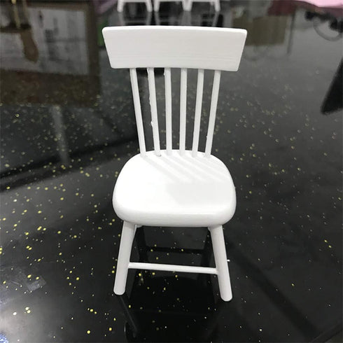 SXFSE 1:12 Set Dollhouse Decoration Accessories, Dollhouse Miniature Furniture Wooden White Dining Table Chair Model