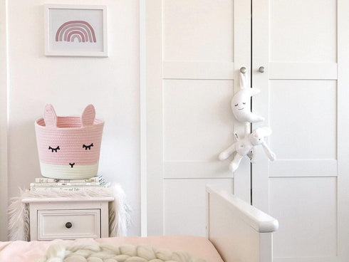 Cute Pink Bunny Toy & Storage Basket - Perfect for Nursery Decor