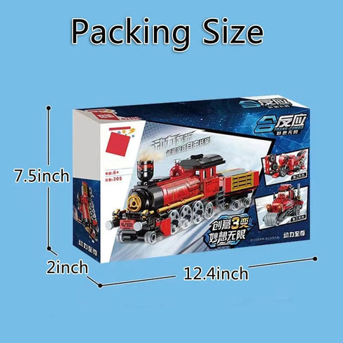 Train Building Toys Set 3 in 1 Steam Train Motorcycle Tractor Building Block for Kids STEM Creative Kit