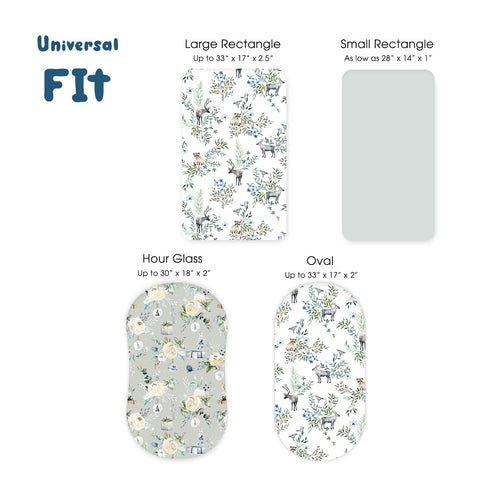 Set 3 Pack, Stretchy Ultra Soft Fitted Bassinet Sheet Universal Fit for Bassinets Baby Cradle Moses Basket Oval