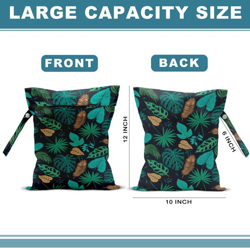 Lovdazzles 2Pcs 12x10 Inch, Palm Leaves Wet Bag Plants Waterproof Reusable Wet Dry Bag, Tropical Washable Travel