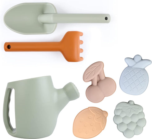 BLUE GINKGO Toddler Gardening Tools Set, Silicone Beach Toys, Outdoor Baby Gardening Set (Green)