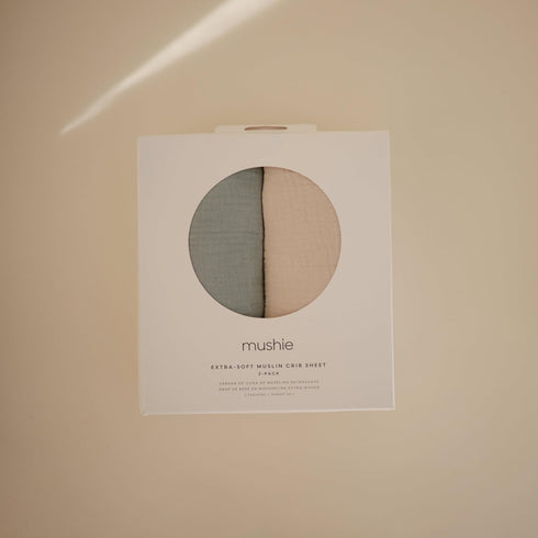 2-Pack 192 Count 28"x 52" mushie Extra Soft Muslin Fitted Crib Sheet | Thread | (Roman Green/Fog)