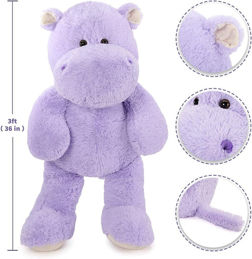 Giant Humongous Hippo Stuffed Animal 36", Oversized Plush, Soft Hug Cute Jumbo Hippo Toy Gift for Kids, Purple