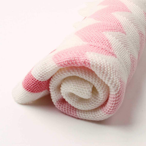 Baby Blanket Knitted Pink Chevron, Soft Toddler Nursery Crib Throw Blankets, Receiving Swaddle Blanket, Stroller Cover