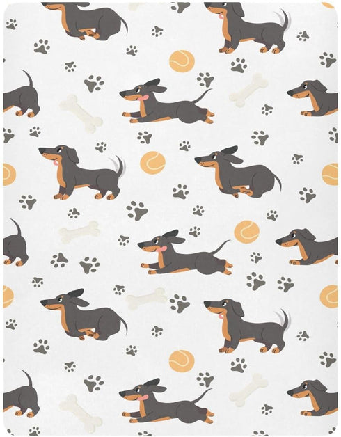 KICPOAY 39 27 Fitted Crib Sheets Dachshund with Dog Paws Stretchy Portable Playard Sheets for Baby Toddler, Breathable