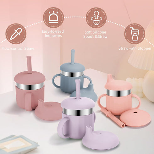 7.4 Oz 3 6-12 1-3 4 Baby Sippy Cups, Sippy Cups, Stages Training Cup, Straw Cup for Infants Toddlers Month and Kids