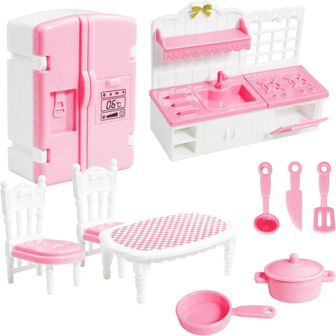 10 Pieces Mini Kitchen Set for Dollhouse - Miniature Kitchen Furniture & Accessories for Kids Doll House