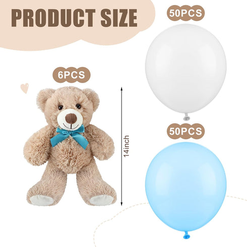 Jenaai 106 Pcs Bear Baby Shower Decoration, 6 Pcs Bears Stuffed Animal with 100 Pcs Balloons for Party Decor