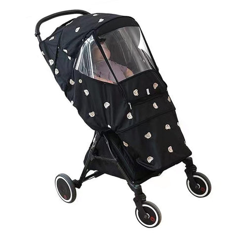Cute Stroller Rain Cover, Universal Windproof Oxford Cloth, Practical Durable Snooze Shade for Outdoor (Black)