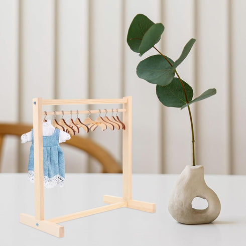 Zerodeko Doll Garment Rack with 10 Pcs Wooden Doll Clothes Hangers, Doll Closet Accessories for Dollhouse