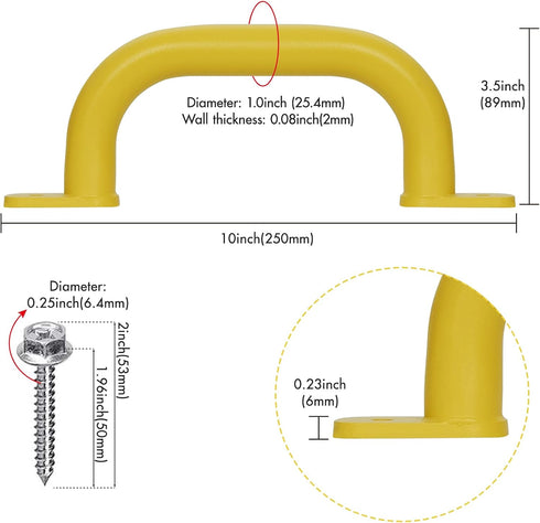 10'' Yellow Playground Accessories Metal Handles, Set of 2 for Outdoor Playset Attachment