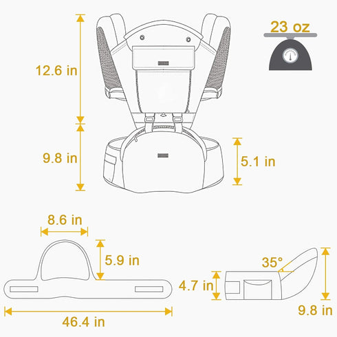 6-in-1 FRUITEAM Baby Carrier with Waist Stool, One Size Fits All -Adapt to Newborn, Baby Hip Carrier for Breastfeeding