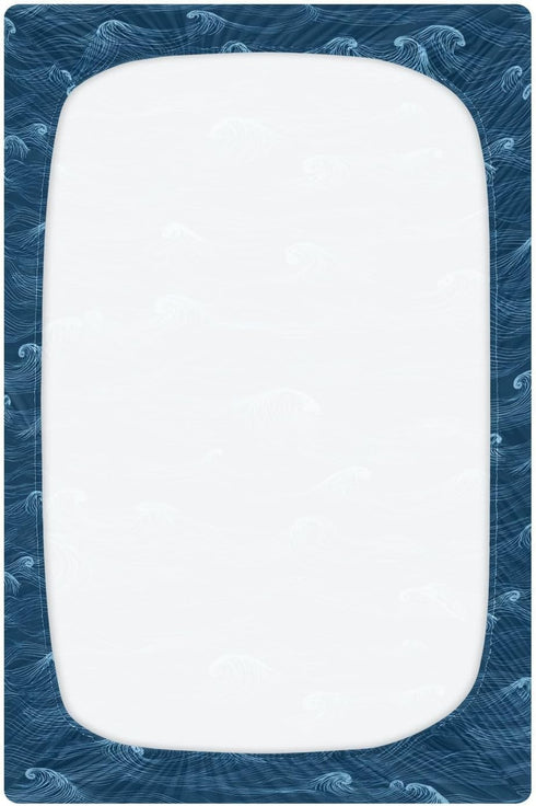 Dussdil 52 28 Dark Navy Blue Ocean Waves Crib Sheet for Girls Boys Baby Toddler Bed Mattress Sheets Babies Fitted Crib