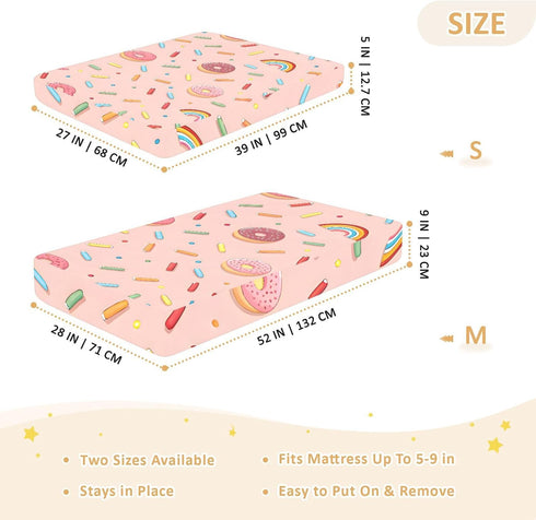 CZXW 52" 28" Donuts and Sprinkles Crib Sheets Fitted x Natural Cotton Soft & Breathable for Baby Crib Mattress