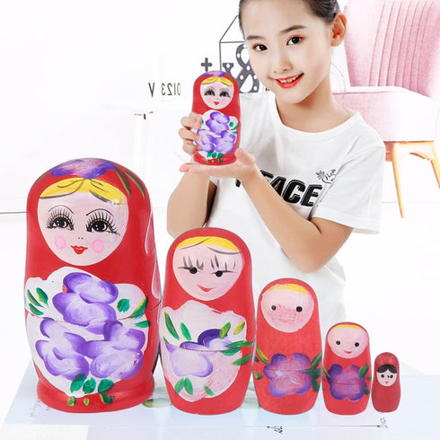 TOYANDONA Russian Nesting Dolls for Kids, Wood Matryoshka Doll Stacking Nested Set Handmade Girl-Pattern Nesting Dolls Toys for Christmas Mothers Day Birthday Gifts (Pack of 5)