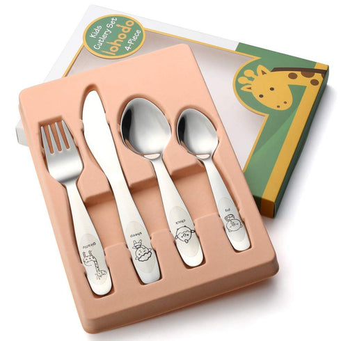 Kids Silverware Set - Toddler Utensils 18/8 Stainless Steel, 4PCS Fork, Spoon & Knife Cutlery for Age 3+
